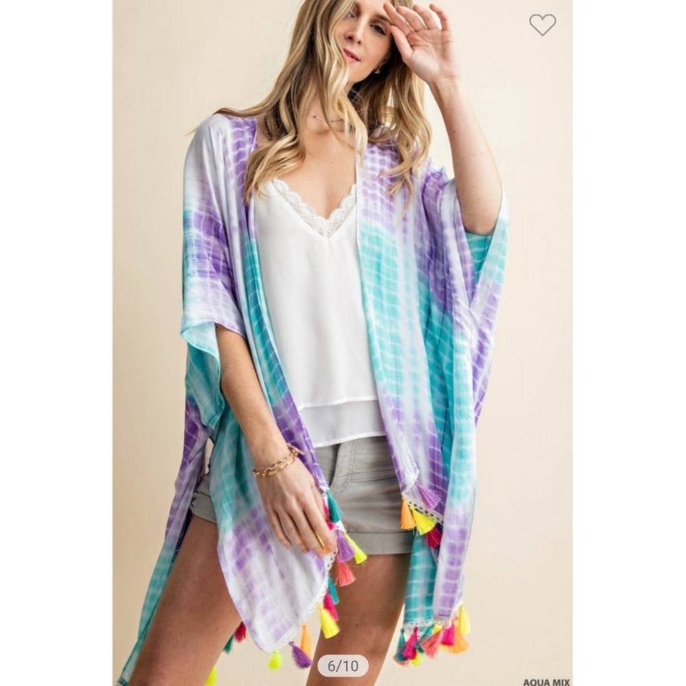 Swimsuit coverup with tassels tie dye